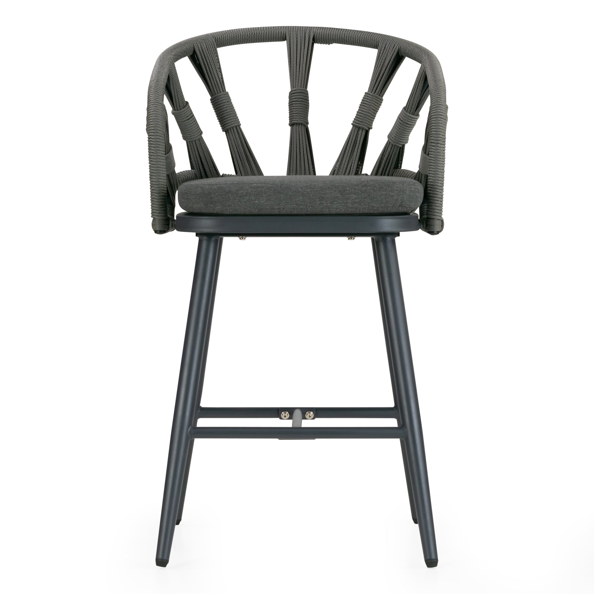 Set of 2 Birre Grey Outdoor Counter Height Stool with Hand-Woven Back