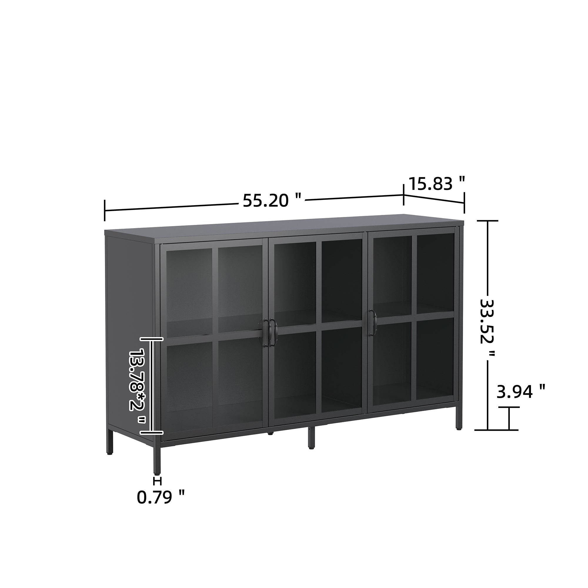 Berlinde 33.52-inch Black Three Door Sideboard with Clear Doors