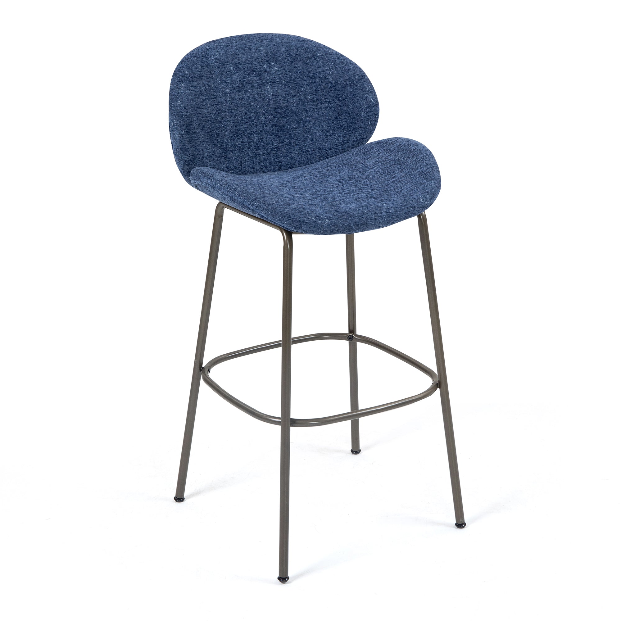 Set of 2 Benedetta Blue Linen Upholstered Fabric Bar Stool with Black Iron Legs
