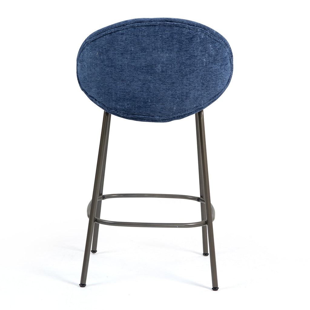 Set of 2 Benedetta Blue Linen Upholstered Fabric Counter Stool with Black Iron Legs