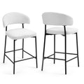 Set of 2 Bennett White Boucle Upholstered Fabric Counter Stool with Black Iron Legs