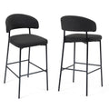 Set of 2 Bennett Black Boucle Upholstered Fabric Bar Stool with Black Iron Legs