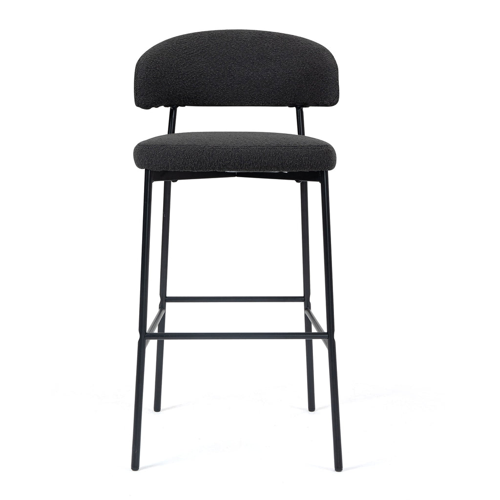 Set of 2 Bennett Black Boucle Upholstered Fabric Bar Stool with Black Iron Legs