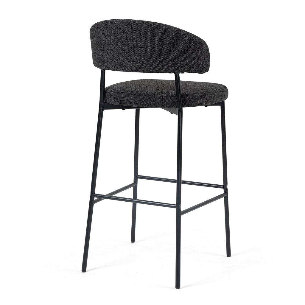 Set of 2 Bennett Black Boucle Upholstered Fabric Bar Stool with Black Iron Legs