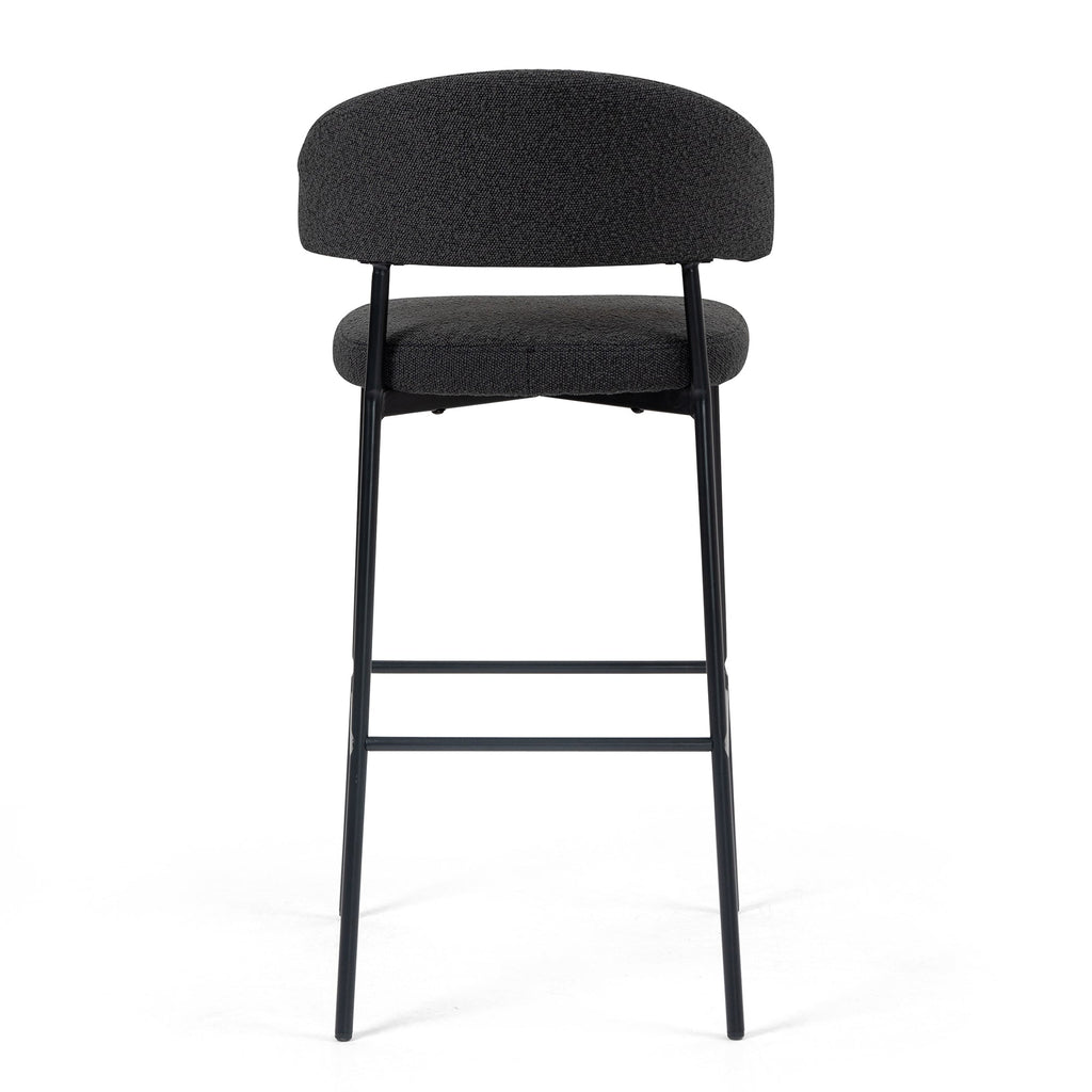 Set of 2 Bennett Black Boucle Upholstered Fabric Bar Stool with Black Iron Legs