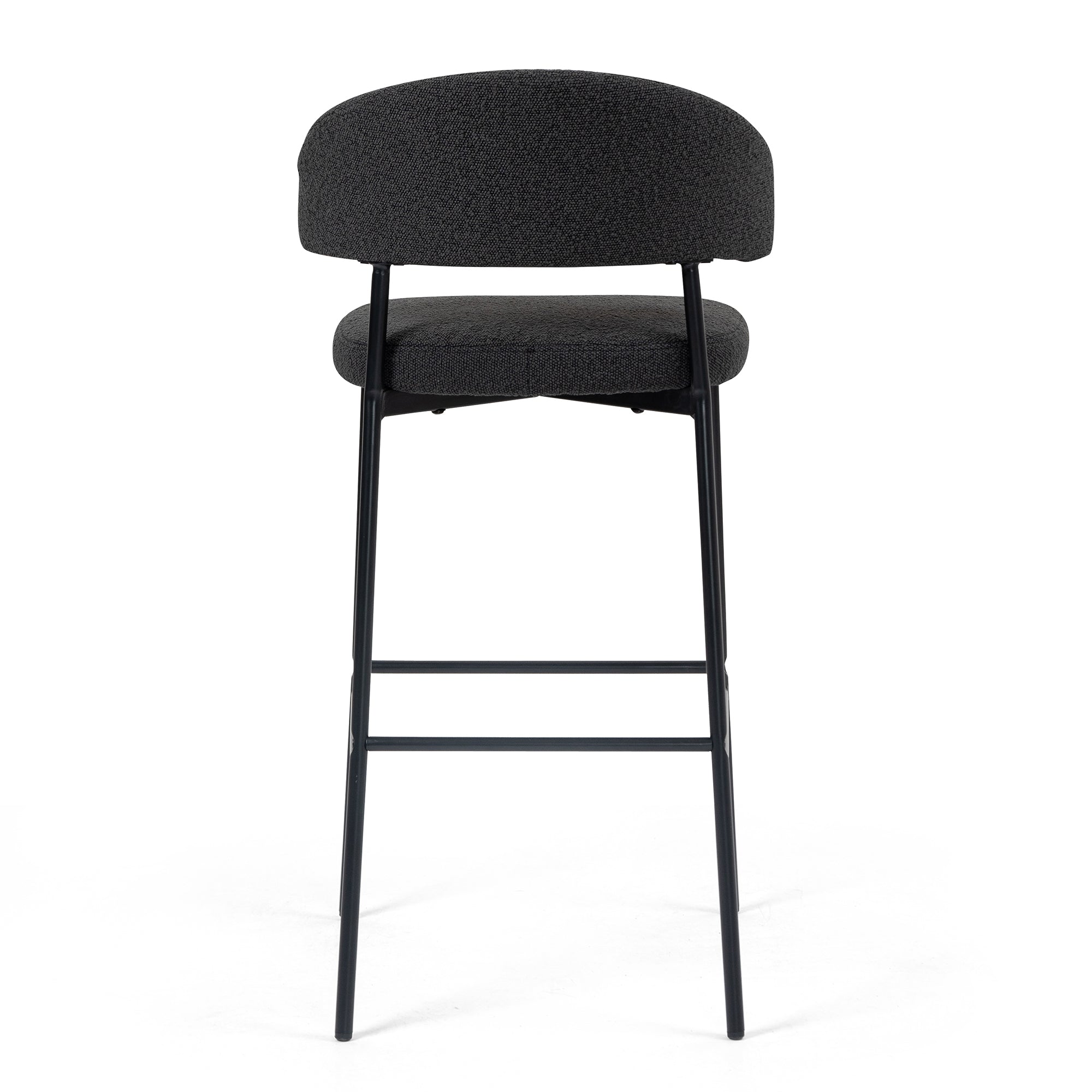 Set of 2 Bennett Black Boucle Upholstered Fabric Bar Stool with Black Iron Legs