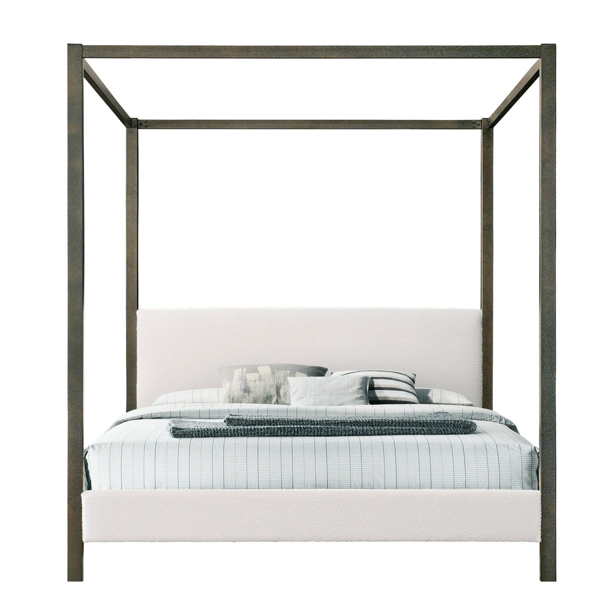 Beecher White Boucle Canopy King Bed with Iron Frame