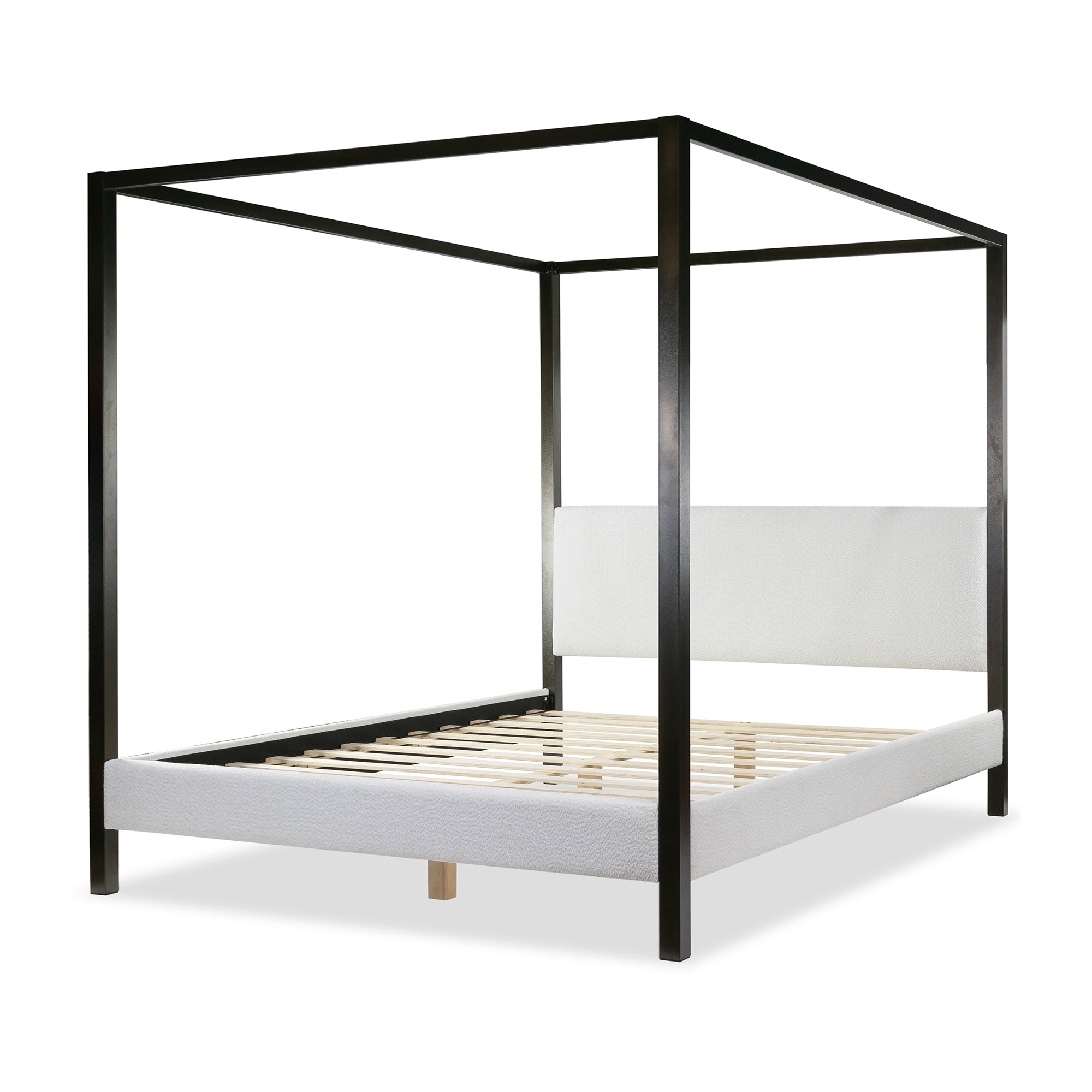 Beecher White Boucle Canopy King Bed with Iron Frame