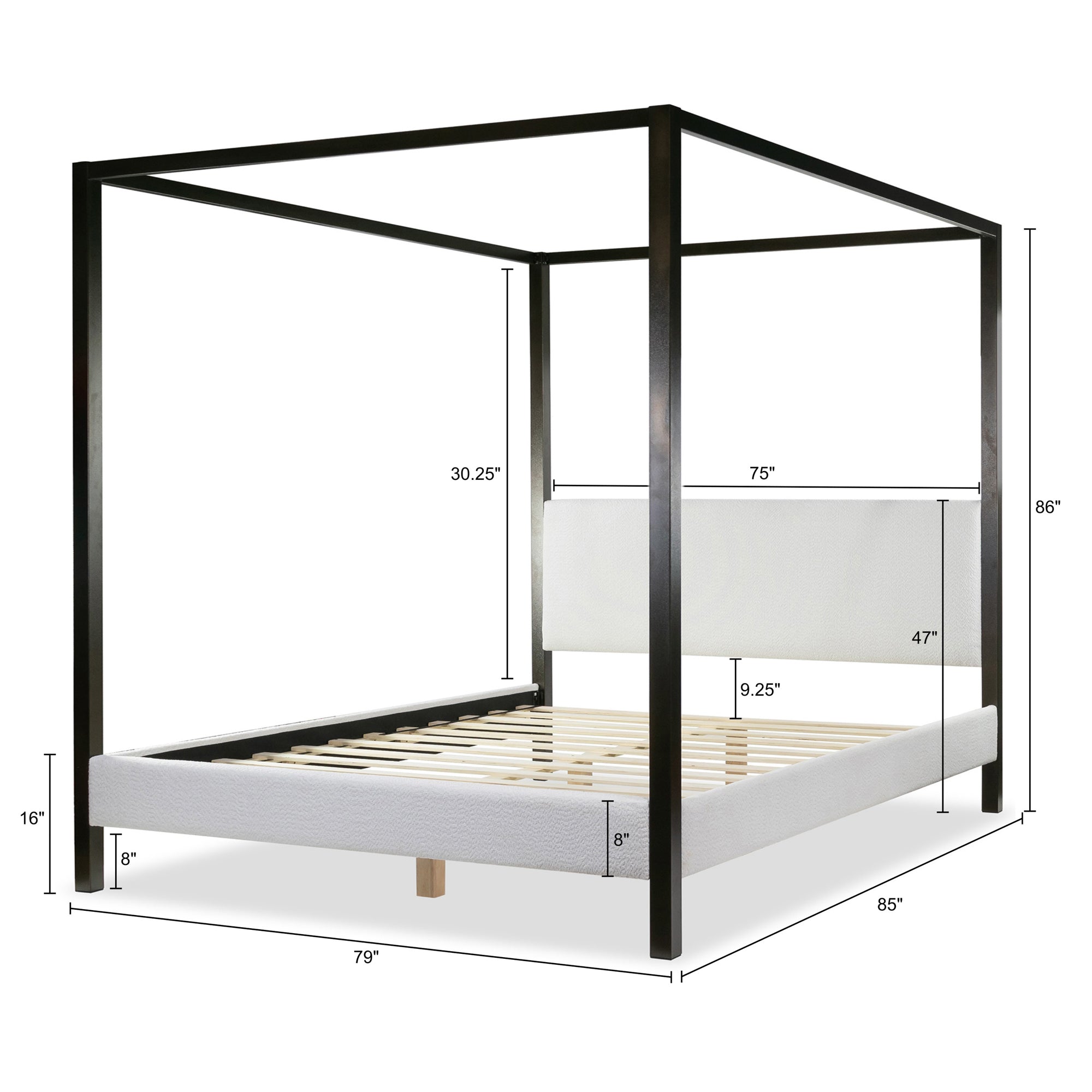 Beecher White Boucle Canopy King Bed with Iron Frame